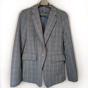 Vici Gray Plaid Mid Length Blazer Jacket One Button Two Pocket Women's S Office